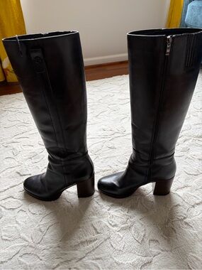 🎬🎬NWOT SEXY Franco Sarto Black Tall Block-Heel Learher Riding Boots Size 10🎬🎬